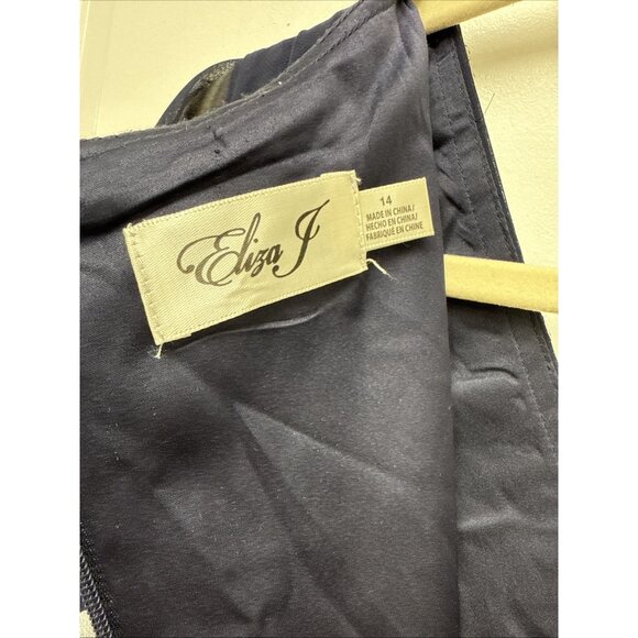 Eliza J Size 14 Navy Twist Waist Chiffon Flutter Sleeve Beaded V-Neck Dress - Picture 9 of 11